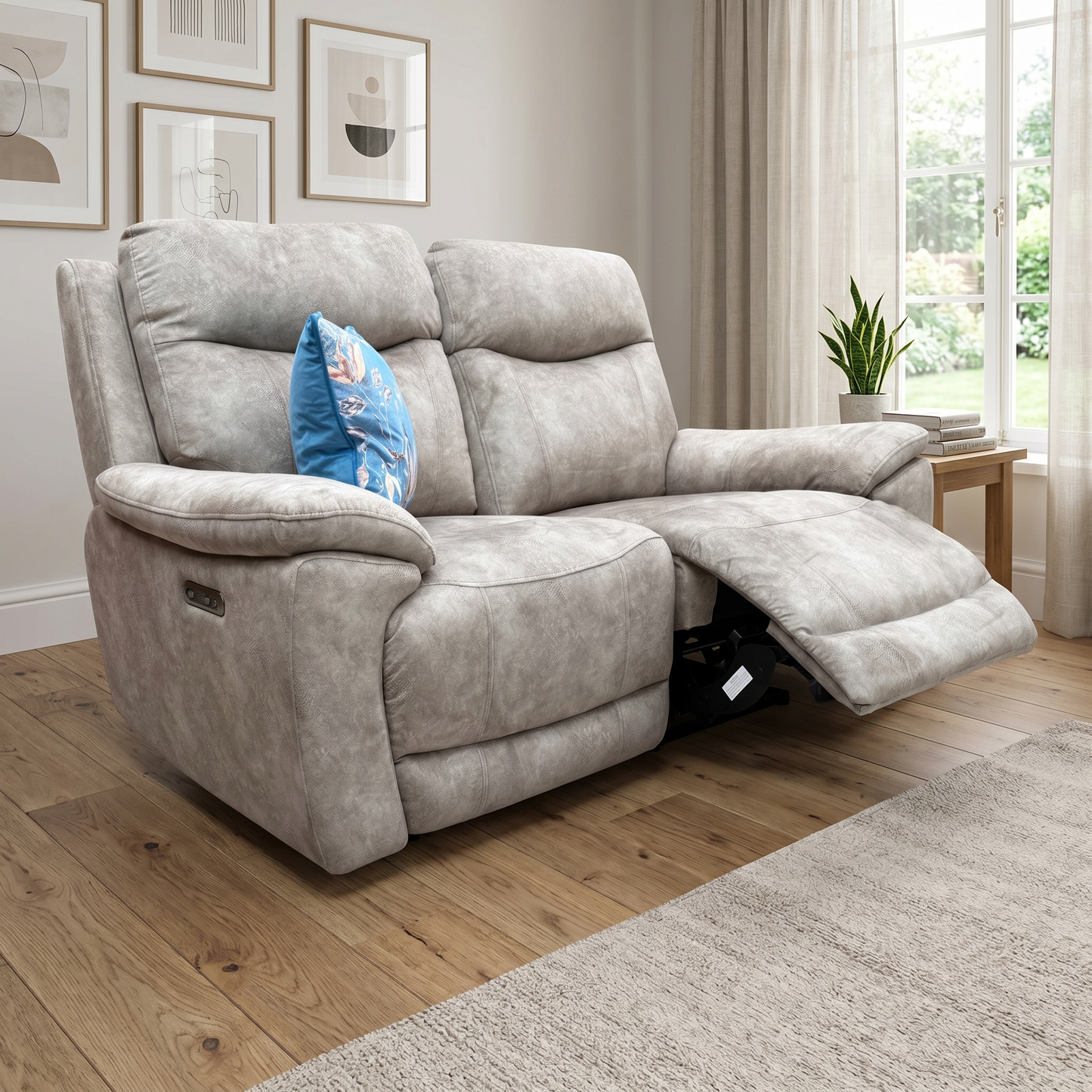 ‘Sloane’ Marble Charcoal Grey Fabric 2 Seater Power Recliner Sofa