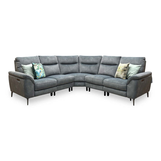 Full view of the Morgan large corner sofa in Dexter Moss Green fabric, showcasing its expansive sectional layout, modern clean lines, and deep-cushioned comfort design.