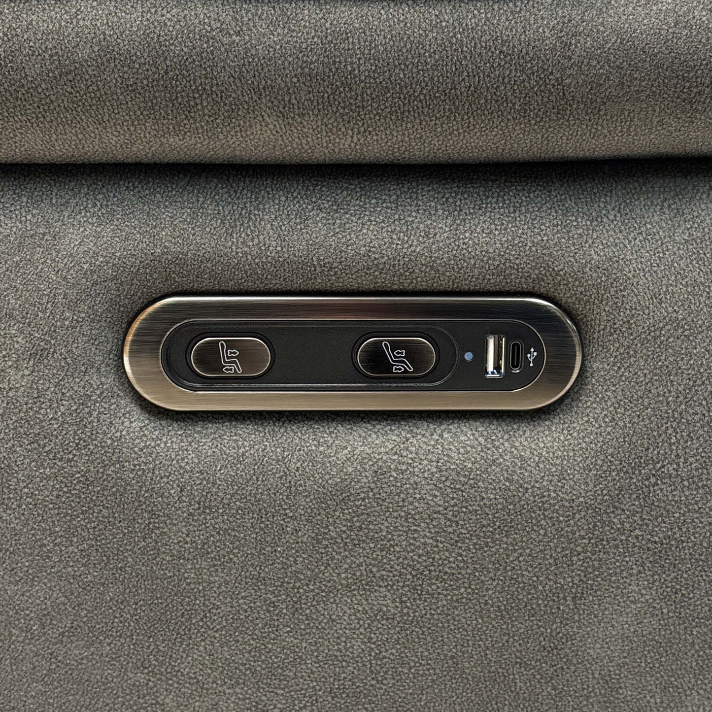 Close up view of the Morgan Dexter Moss Green fabric upholstery, emphasizing the high-quality woven textile texture, durable tailored seams, and rich earthy green tones.