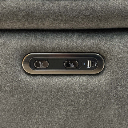 Close up view of the Morgan Dexter Moss Green fabric upholstery, emphasizing the high-quality woven textile texture, durable tailored seams, and rich earthy green tones.