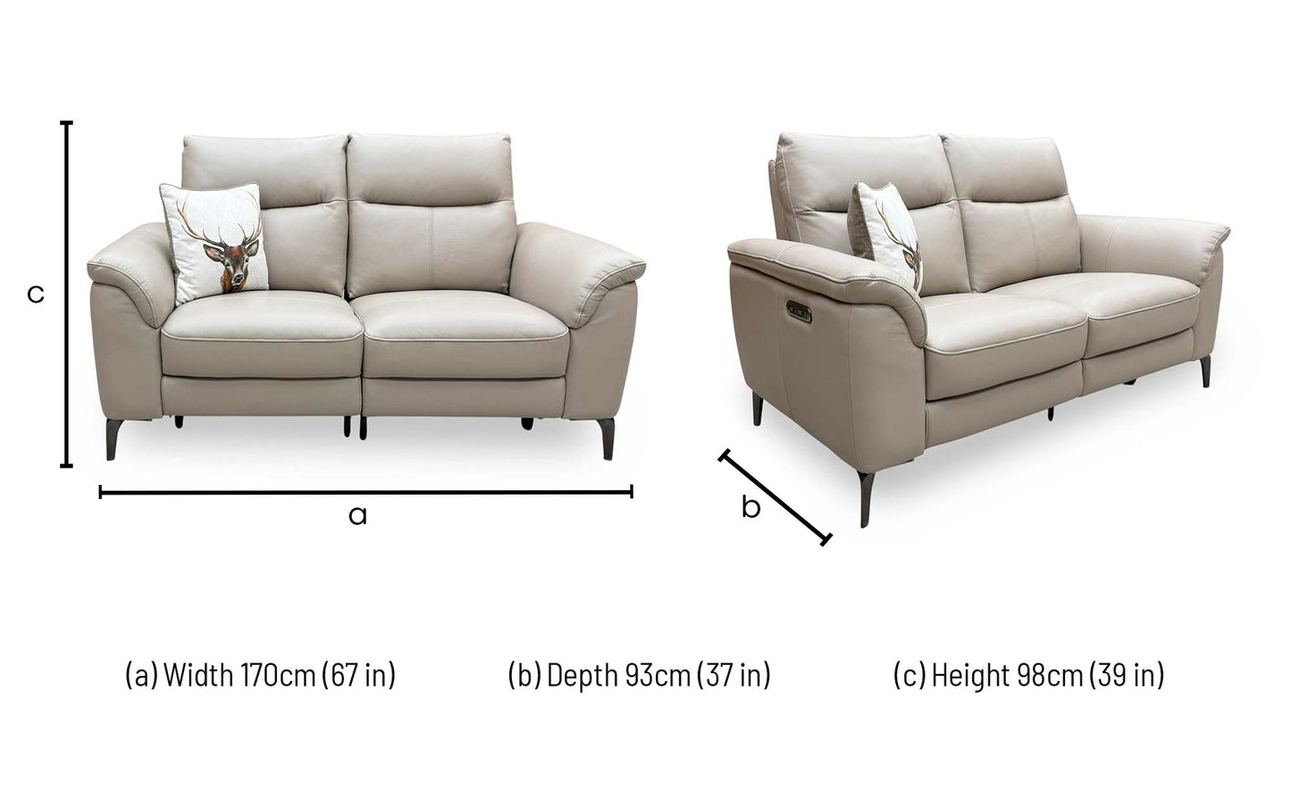 ‘Morgan’ Oslo Oyster Cat-40_08 Leather 2 Seater Power Recliner Sofa