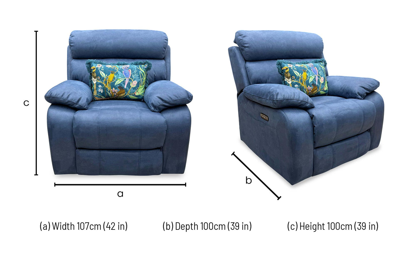 ‘Moreno’ Bfa-Blj-R10 Blue Fabric Power Recliner Armchair with Power Headrest