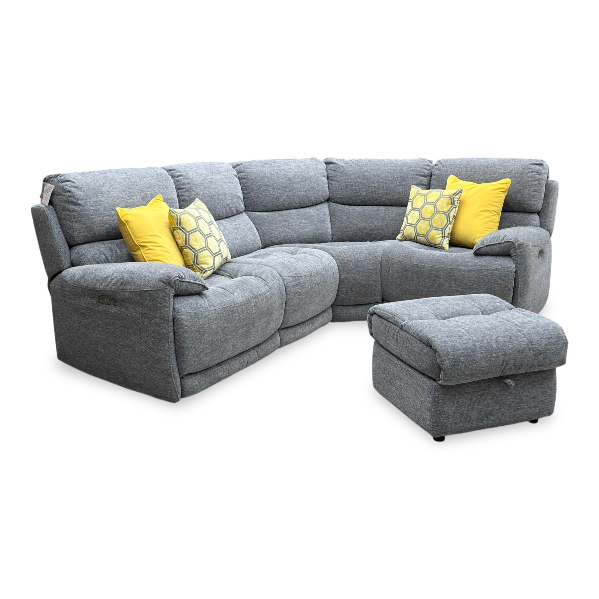 Side profile view of the Link corner sofa frame, illustrating the clean armrest padding, deep seating contours, and structural clearance needed for full reclining.
