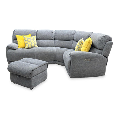 Side profile view of the Link corner sofa frame, illustrating the clean armrest padding, deep seating contours, and structural clearance needed for full reclining.
