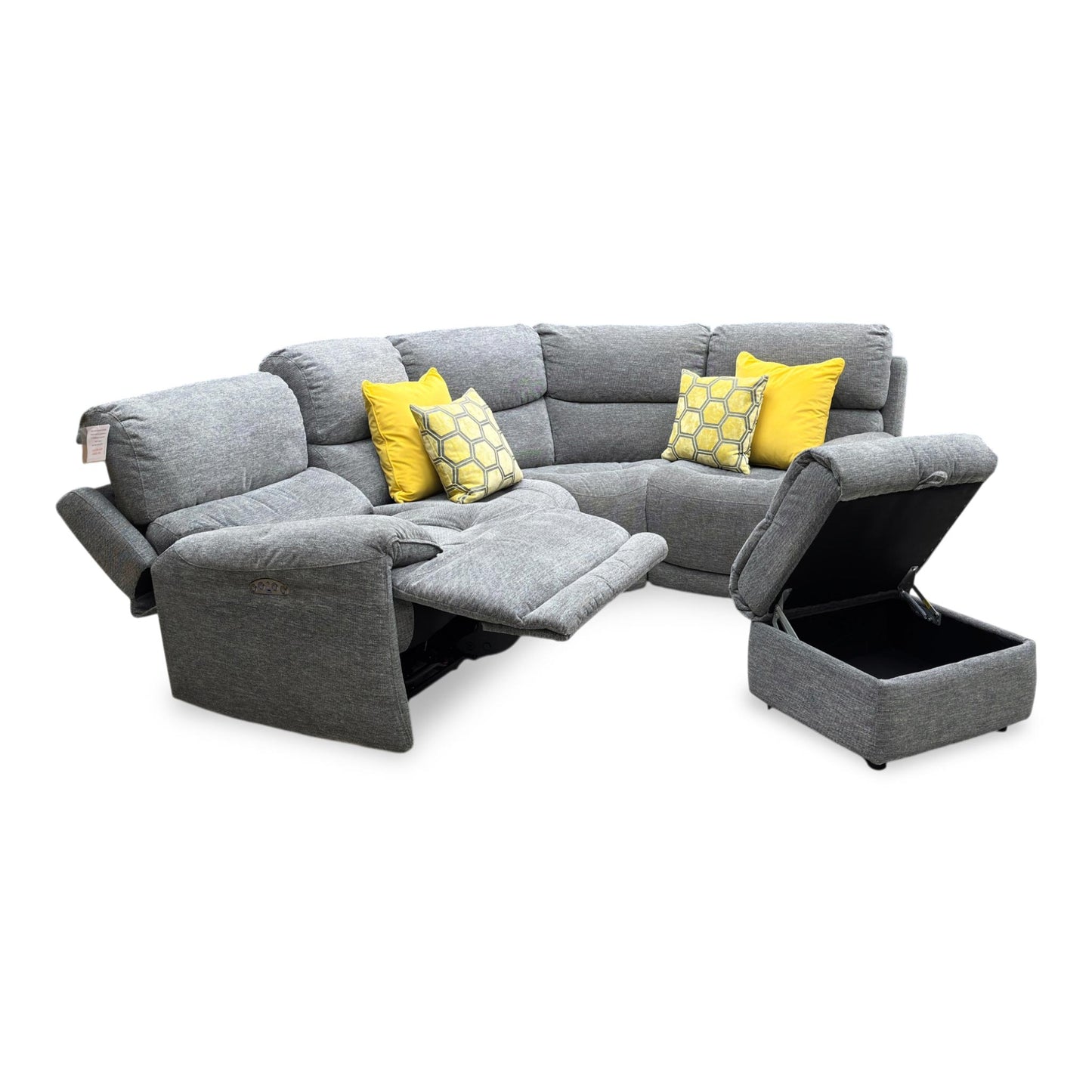 Side profile view of the Link corner sofa frame, illustrating the clean armrest padding, deep seating contours, and structural clearance needed for full reclining.