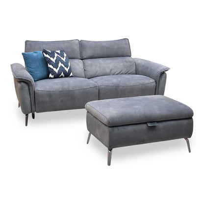 ‘Jude’ Dexter Shadow Charcoal Grey Velvet 3 Seater Power Recliner Sofa with Telescopic Headrests + Storage Footstool Furniture Village
