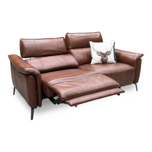 ‘Jude' Montana Butterscotch Brown Cat-60_07 Leather 3 Seater Power Recliner Sofa with Telescopic Headrests