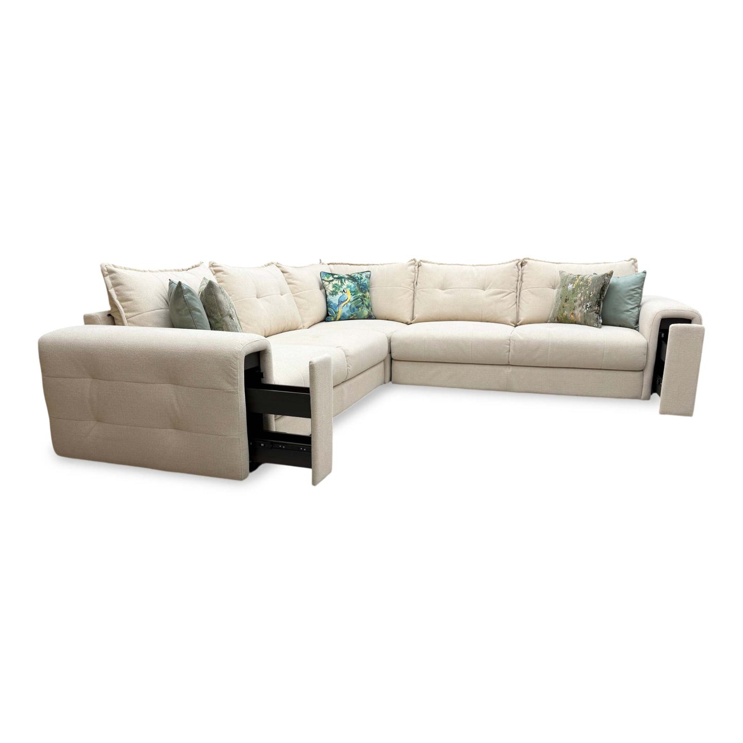 ‘Goliath’ Oxford Latte Fabric Large Corner Sofa with Storage Drawers
