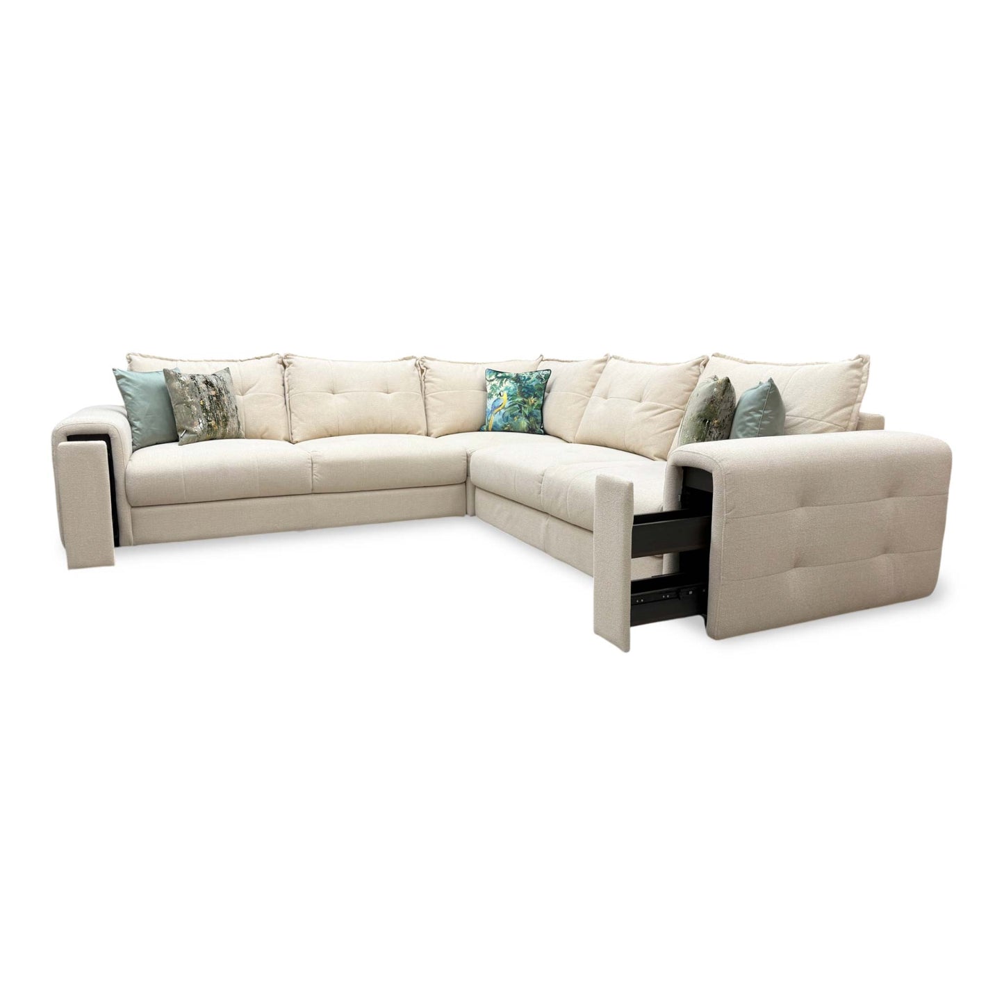 ‘Goliath’ Oxford Latte Fabric Large Corner Sofa with Storage Drawers