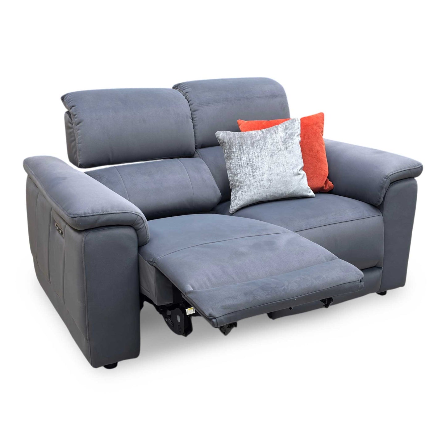 'Genius’ Bella Iron Grey 43460 Velvet 3+2 Seater Power Recliner Media Sofa with Power Headrest, Power Lumbar and Heated Seats