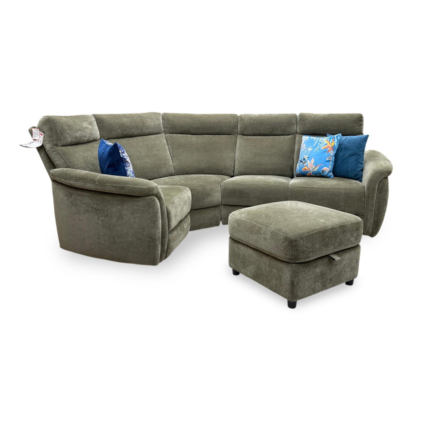 ‘Dublin’ Bianca Olive Green Fabric Right Hand Facing Corner Sofa + Storage Footstool
