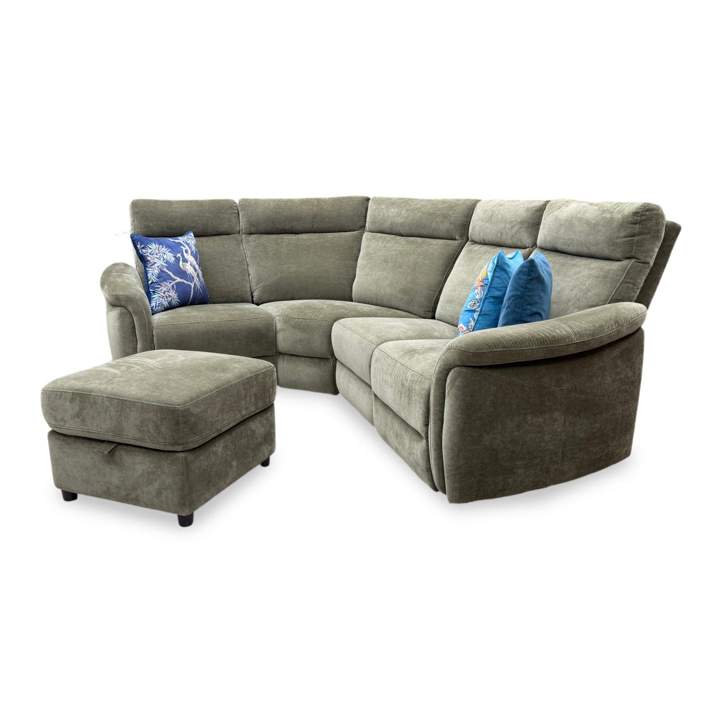 ‘Dublin’ Bianca Olive Green Fabric Right Hand Facing Corner Sofa + Storage Footstool