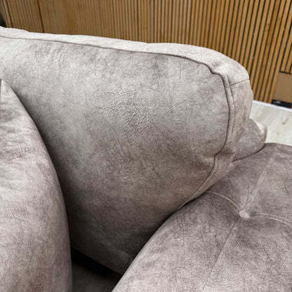 Close-up profile of the classic back cushions and deep seat pads on the Aura 3-seater sofa, illustrating the high-density foam loft and supportive tailoring.
