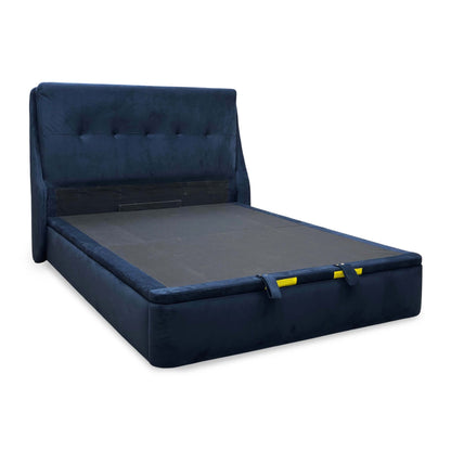 ‘Zanetti’ Tiffany Deep Blue Fabric End Lift Ottoman Bed Frame - King