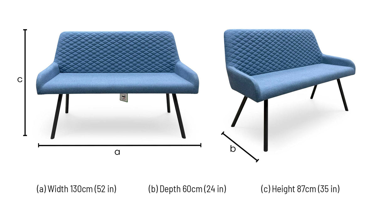 Rocket mineral blue fabric high back dining bench dimensions: width 130cm, depth 60cm, height 87cm