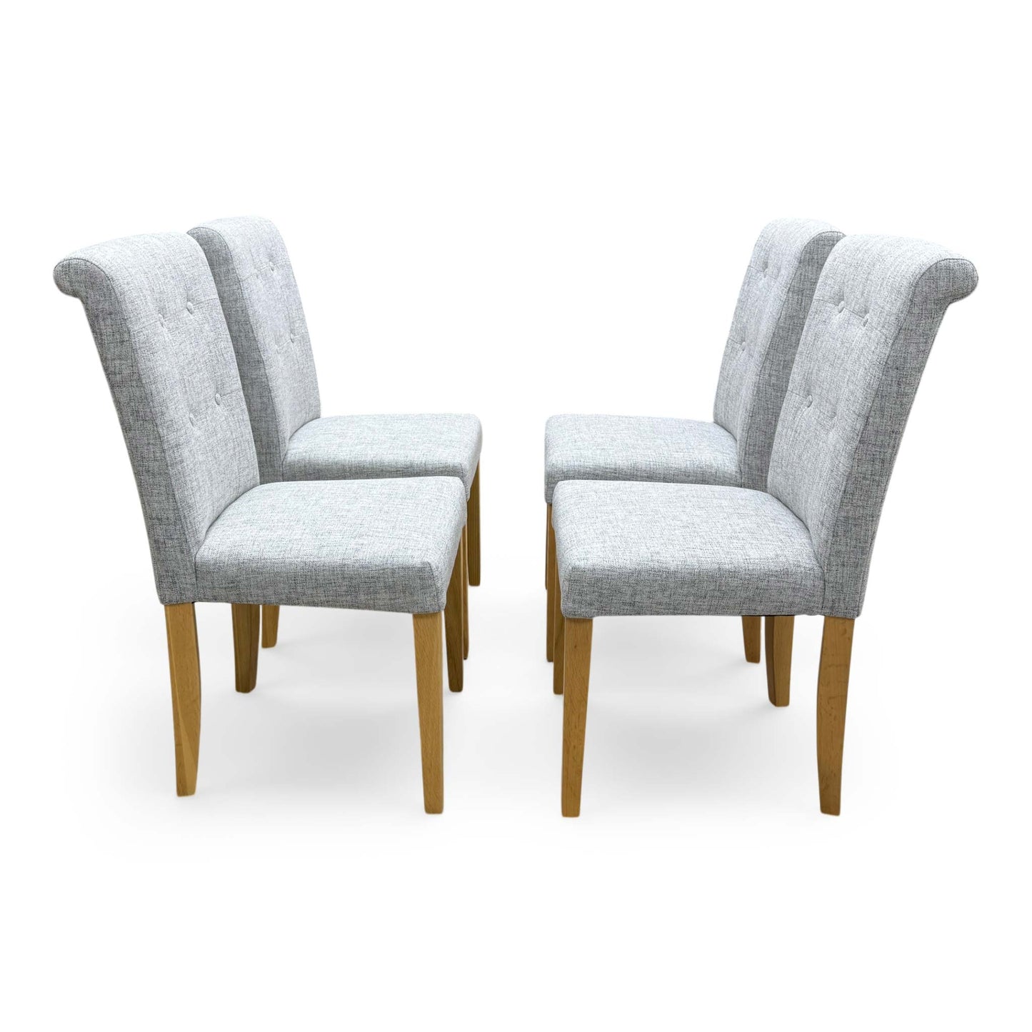 Furnitureland ‘Augusta’ Mist Grey Fabric Set of 4 Roll Back Upholstered Dining Chairs