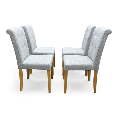 Furnitureland ‘Augusta’ Mist Grey Fabric Set of 4 Roll Back Upholstered Dining Chairs