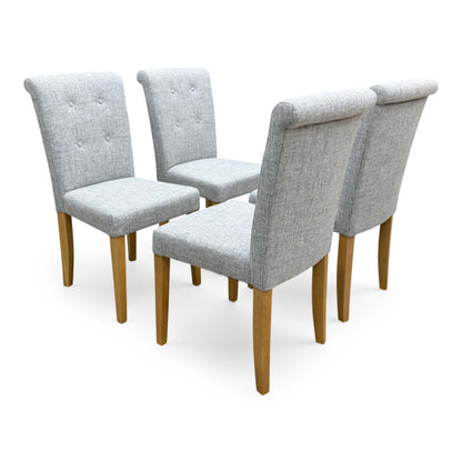Furnitureland ‘Augusta’ Mist Grey Fabric Set of 4 Roll Back Upholstered Dining Chairs