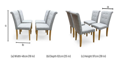 Furnitureland ‘Augusta’ Mist Grey Fabric Set of 4 Roll Back Upholstered Dining Chairs