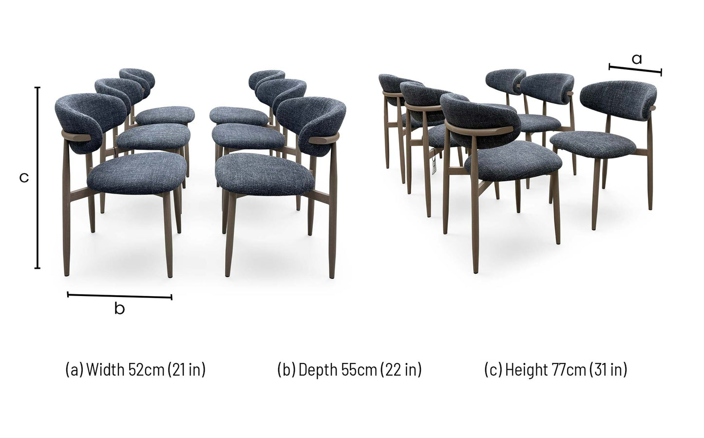 ‘Aimar’ Dark Grey Fabric Set of 6 Open Back Dining Chairs