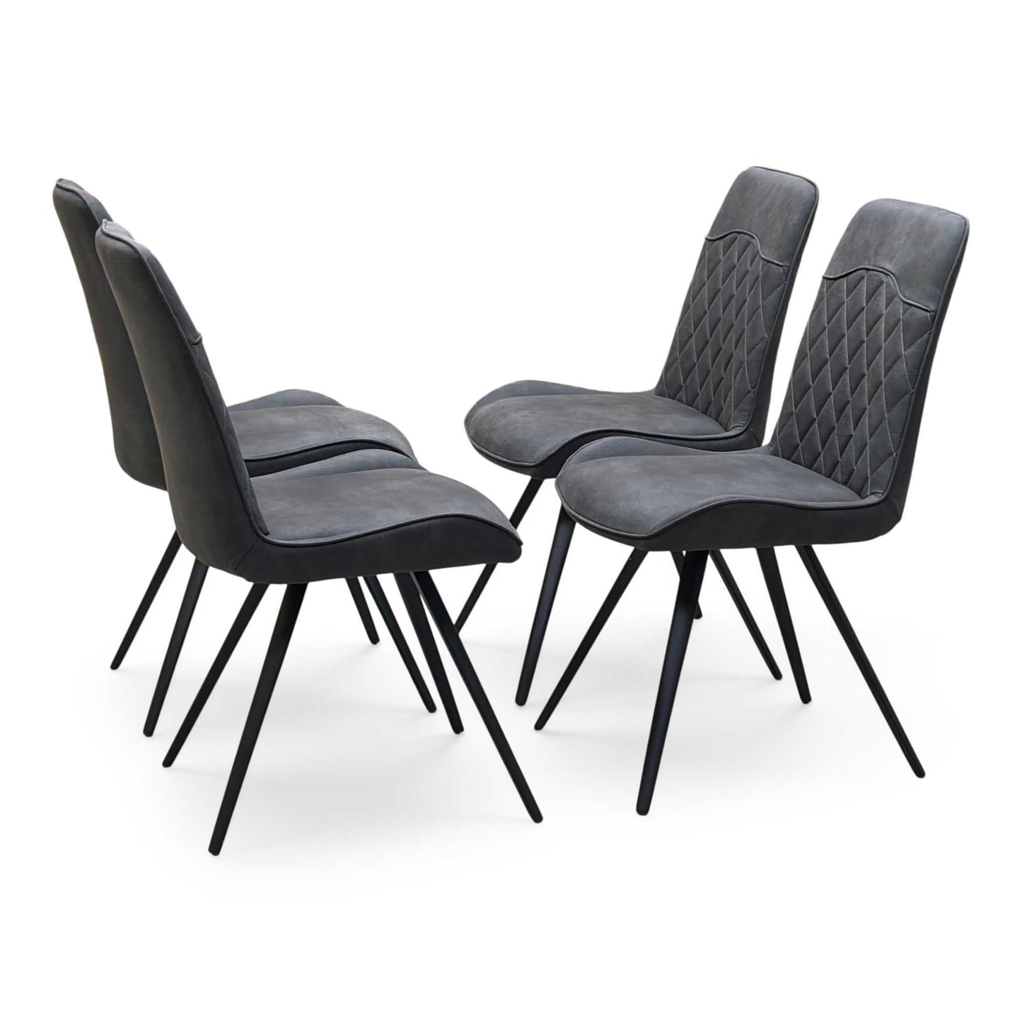 'Warrior' Grey Sintered Stone Swivel Extending Dining Table with Charcoal Grey Fabric Standard Dining Chairs - Set of 4 Furniture Village