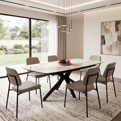 ‘Jose’ Calcutta Marble Ceramic Top 210cm Pop Up Extending Dining Table