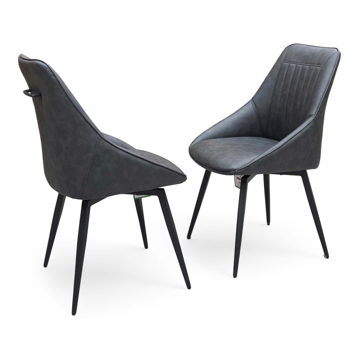 ‘Crete' Dark Grey Faux Leather Pair of Swivel Dining Chairs