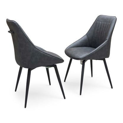 ‘Crete' Dark Grey Faux Leather Pair of Swivel Dining Chairs