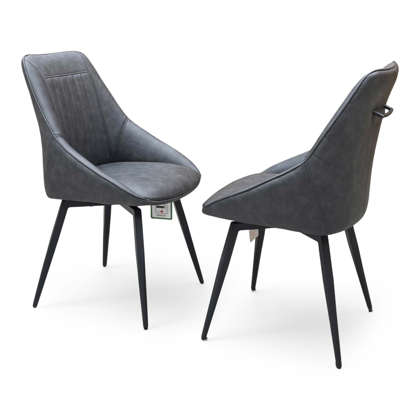‘Crete' Dark Grey Faux Leather Pair of Swivel Dining Chairs