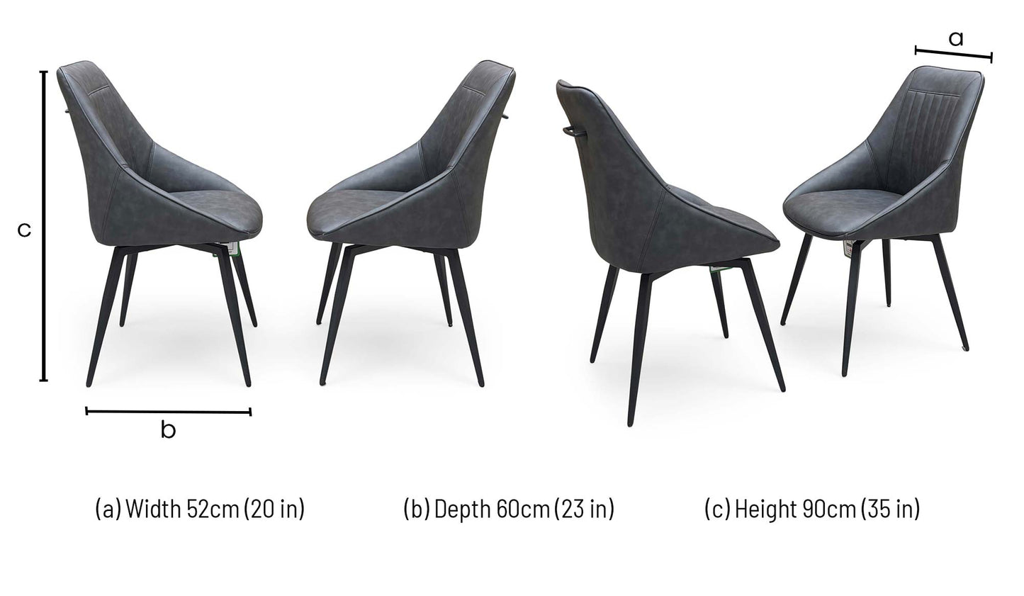 ‘Crete' Dark Grey Faux Leather Pair of Swivel Dining Chairs