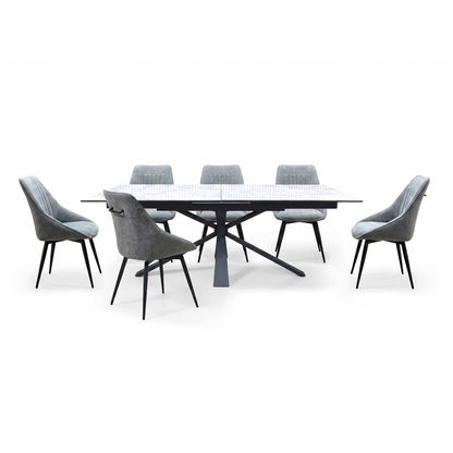 'Crete' Ceramic Top 180cm Large Extending Dining Table with Dark Grey Set of 6 Swivel Dining Chairs Furniture Village