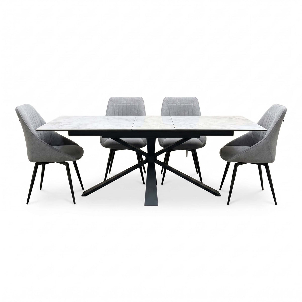 'Crete' Ceramic Top 180cm Large Extending Dining Table + Light Grey Fabric Swivel Dining Chairs - Set of 4