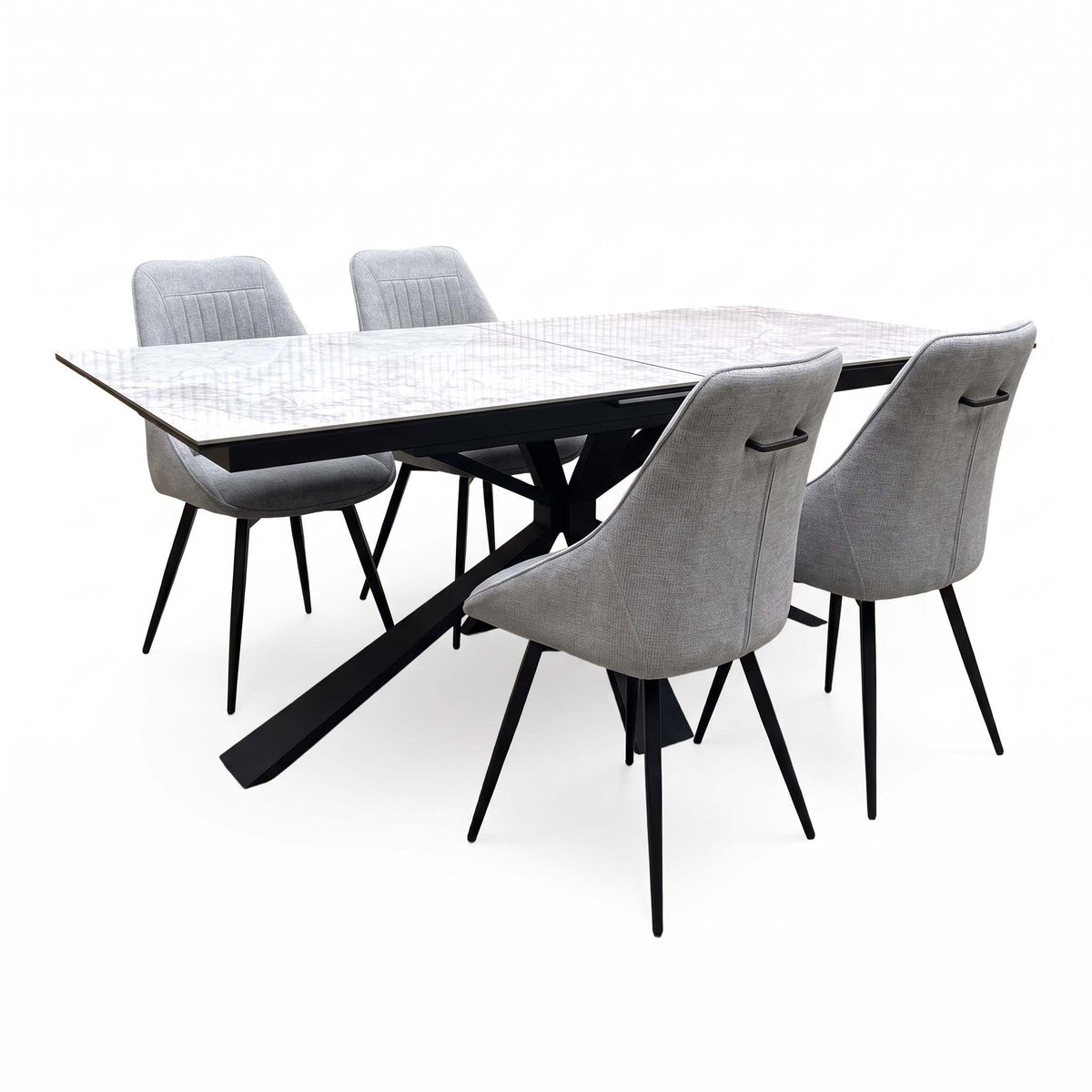 'Crete' Ceramic Top 180cm Large Extending Dining Table + Light Grey Fabric Swivel Dining Chairs - Set of 4