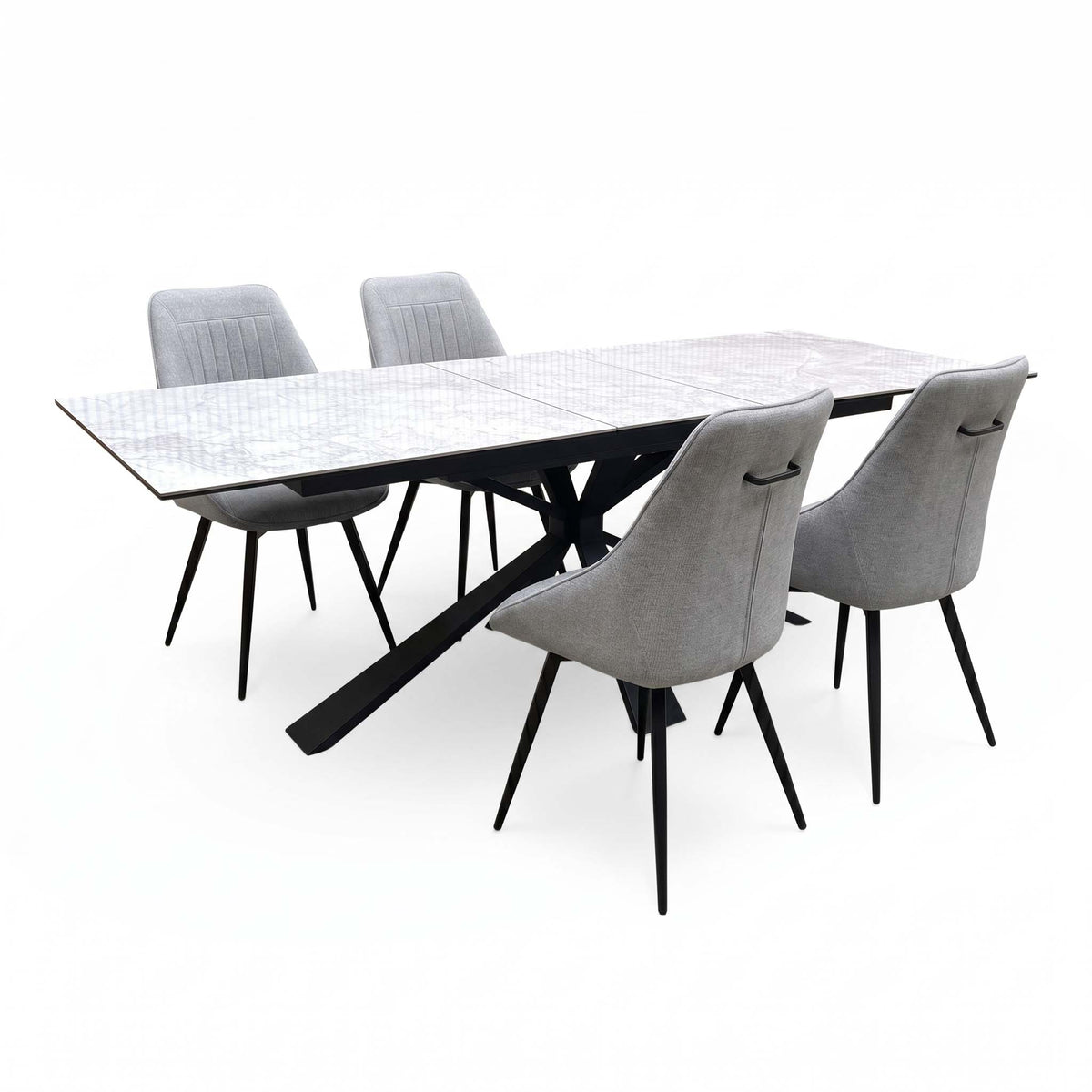 'Crete' Ceramic Top 180cm Large Extending Dining Table + Light Grey Fabric Swivel Dining Chairs - Set of 4