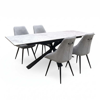 'Crete' Ceramic Top 180cm Large Extending Dining Table + Light Grey Fabric Swivel Dining Chairs - Set of 4
