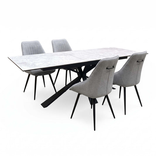 'Crete' Ceramic Top 180cm Large Extending Dining Table + Light Grey Fabric Swivel Dining Chairs - Set of 4