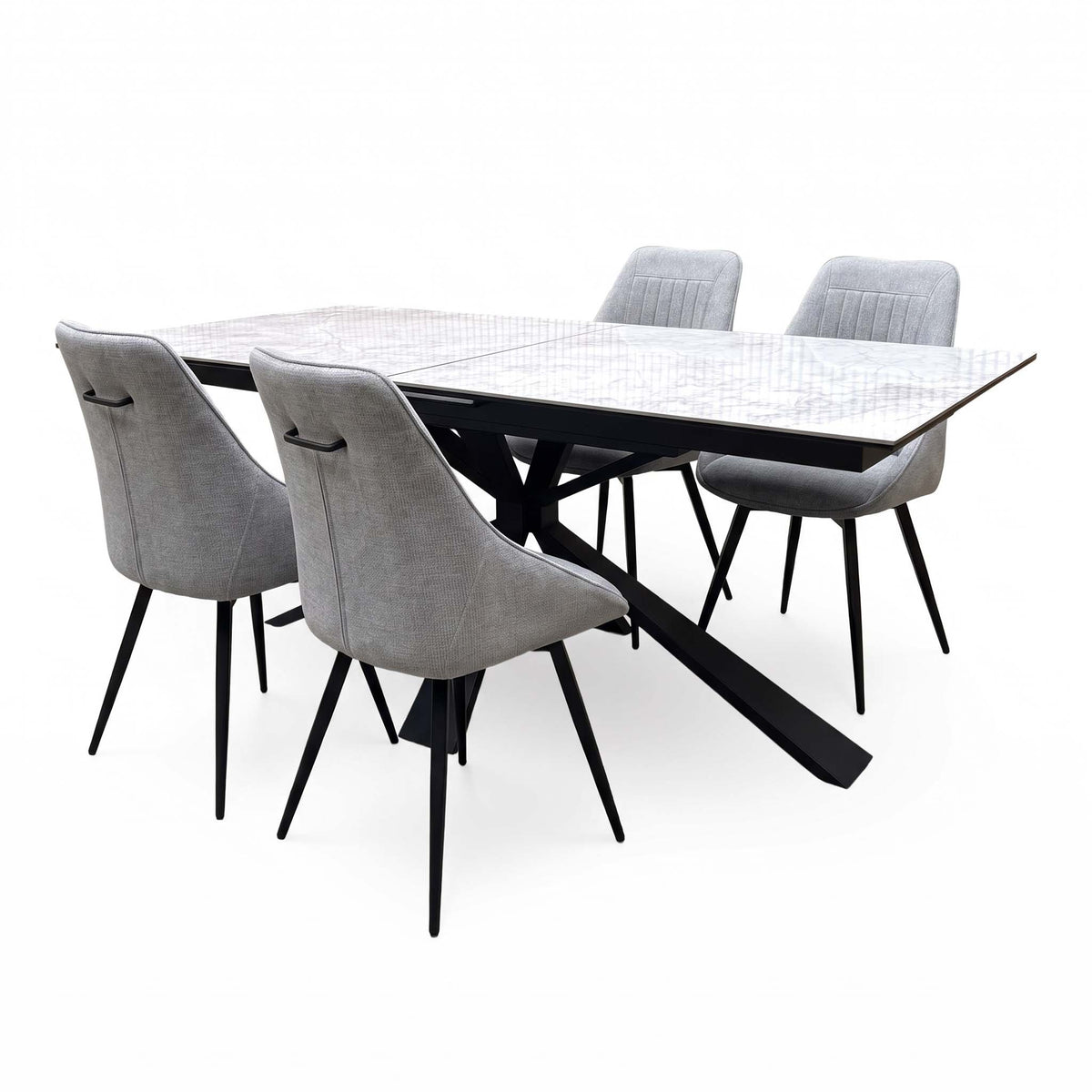 'Crete' Ceramic Top 180cm Large Extending Dining Table + Light Grey Fabric Swivel Dining Chairs - Set of 4