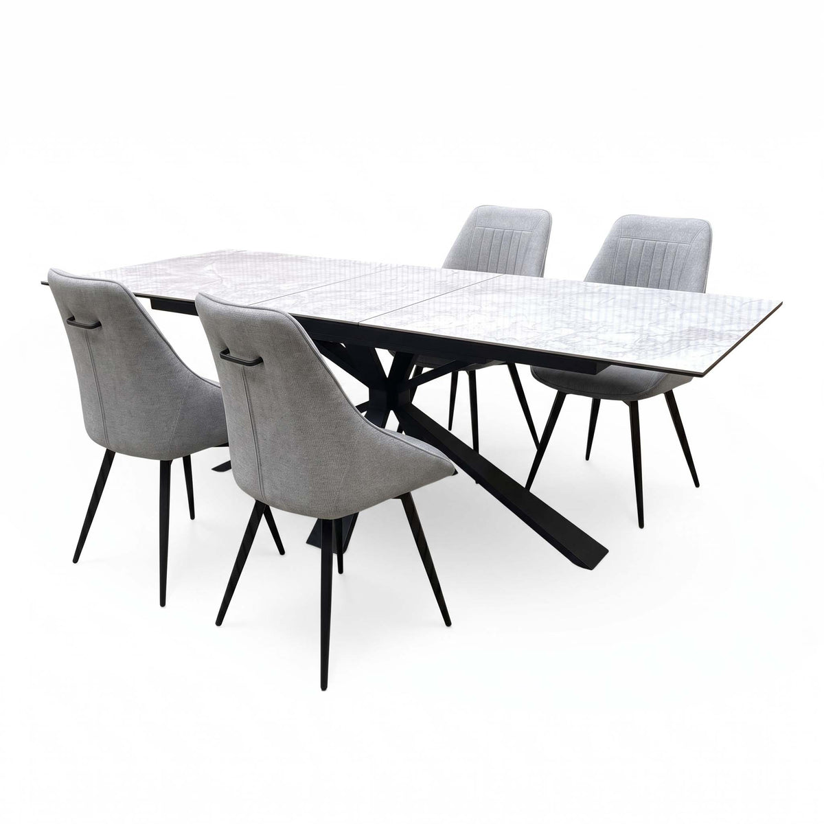 'Crete' Ceramic Top 180cm Large Extending Dining Table + Light Grey Fabric Swivel Dining Chairs - Set of 4