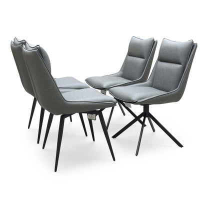 ‘Catalina’ Dark Grey Faux Leather Set of 4 Swivel Dining Chairs