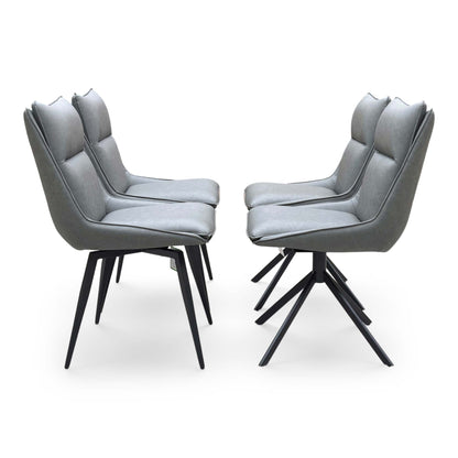 ‘Catalina’ Dark Grey Faux Leather Set of 4 Swivel Dining Chairs