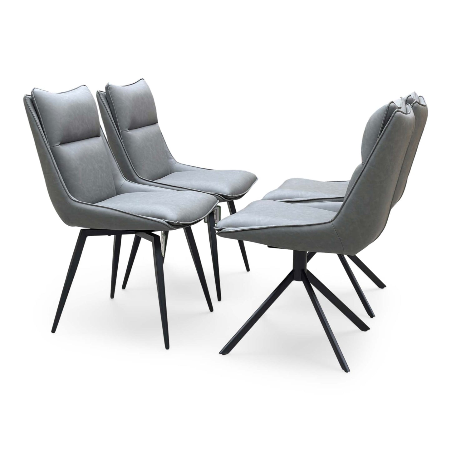 ‘Catalina’ Dark Grey Faux Leather Set of 4 Swivel Dining Chairs