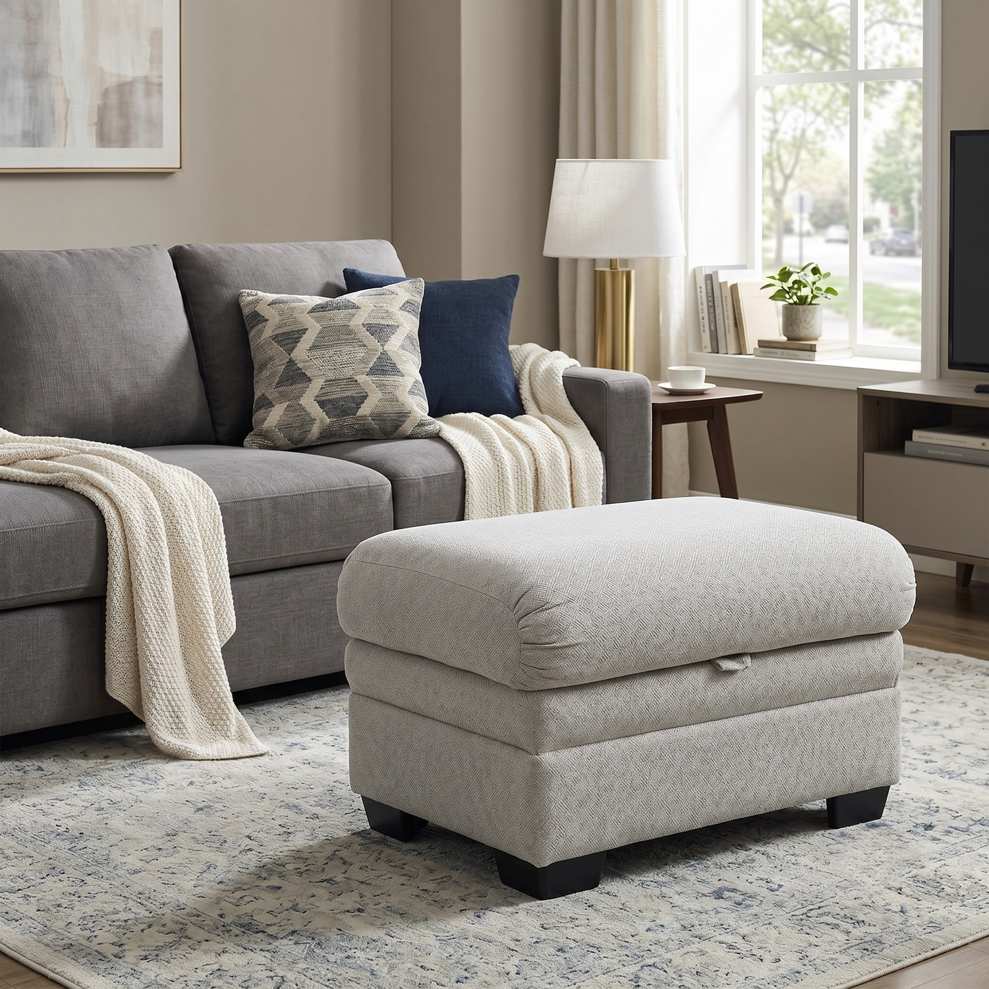 Parker Knoll ‘Hudson 23’ Fusion Stone Grey Fabric Storage Footstool