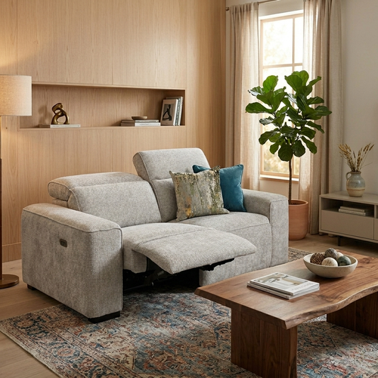 ‘Venosa’ Natural Fabric 2 Seater Power Recliner Sofa
