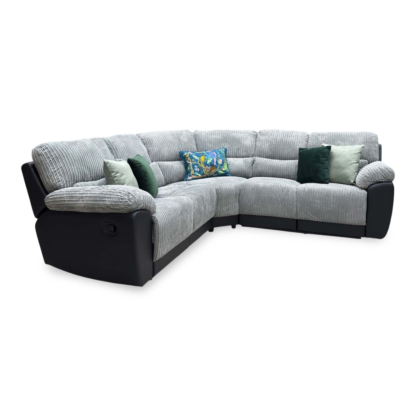 ‘Sienna’ Black Fabric Faux Leather High Back Manual Recliner Corner Group Sofa