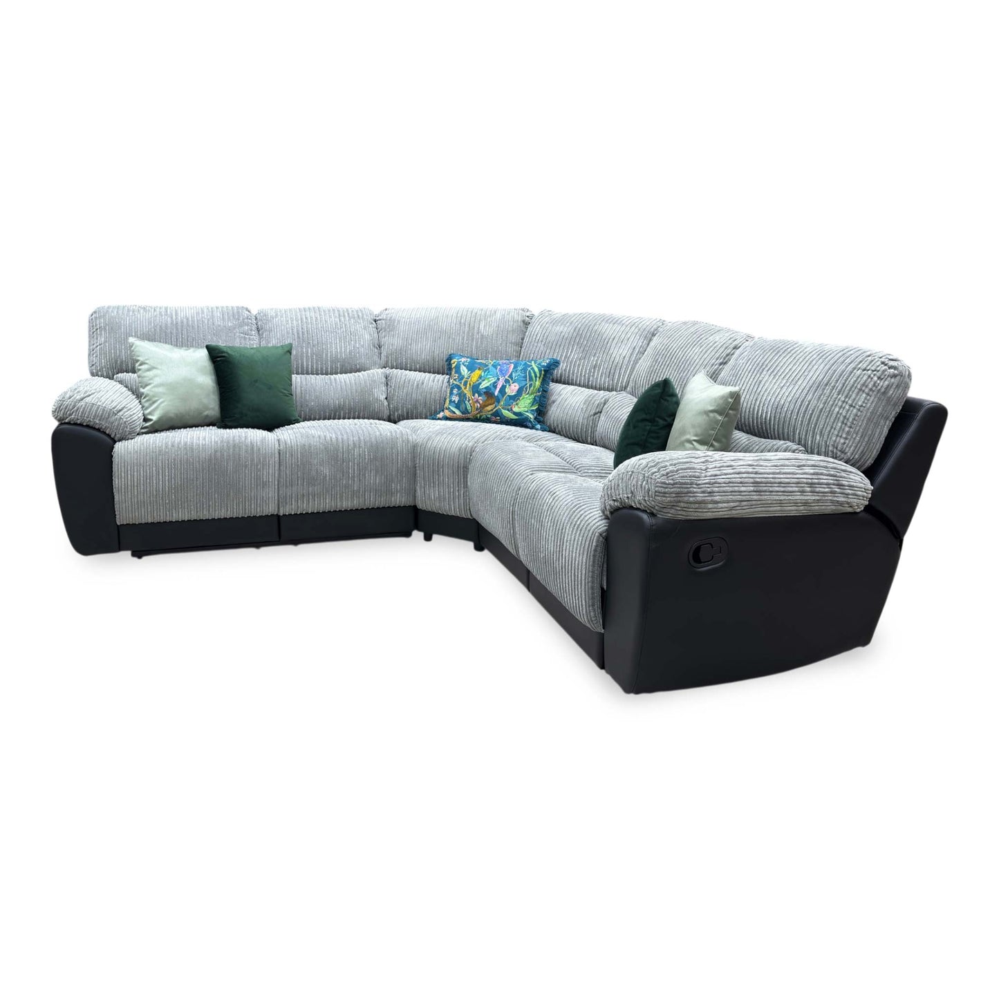 ‘Sienna’ Black Fabric Faux Leather High Back Manual Recliner Corner Group Sofa