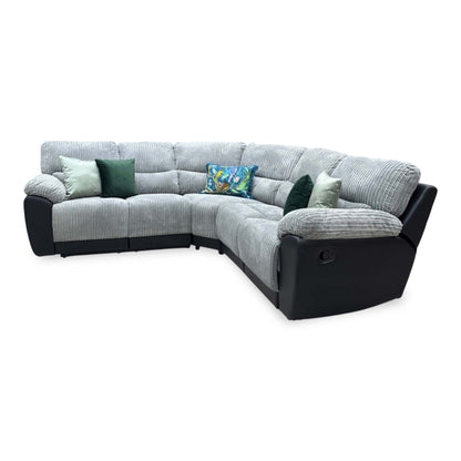 ‘Sienna’ Black Fabric Faux Leather High Back Manual Recliner Corner Group Sofa