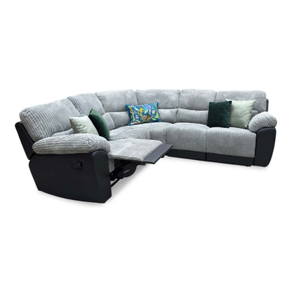 ‘Sienna’ Black Fabric Faux Leather High Back Manual Recliner Corner Group Sofa