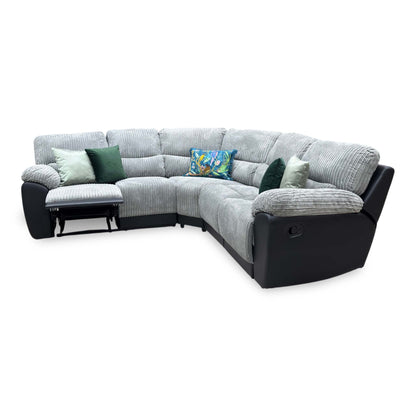 ‘Sienna’ Black Fabric Faux Leather High Back Manual Recliner Corner Group Sofa
