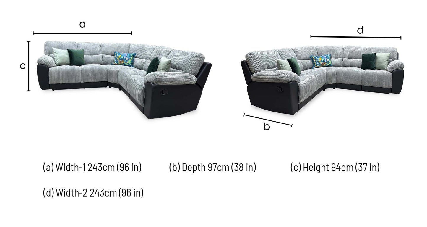‘Sienna’ Black Fabric Faux Leather High Back Manual Recliner Corner Group Sofa