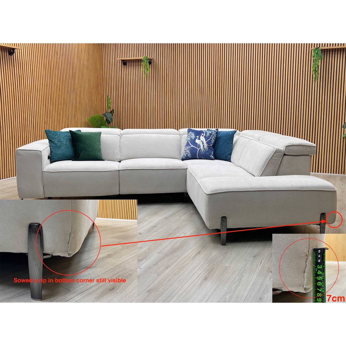 ‘San Antonio’ Light Grey Fabric Power Recliner Right Hand Corner Group with Charging Ports